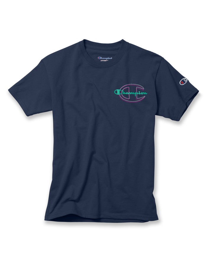 Champion Girls T-Shirt NZ - Cotton Double C Logo Navy ( 5723-HUNGR )